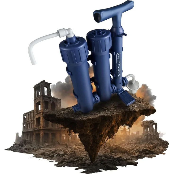 Neues Wasser HYDROSOLVE Outdoor Wasserfilter mit Handpumpe, tragbares Filtersystem für Camping und Notfälle, 3-stufiges Filtersystem