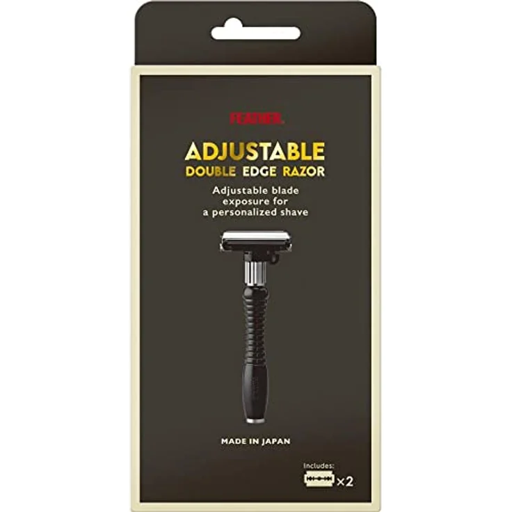 Feather DER-A Adjustable Double Edge Razor, Rasierklinge-Rasierer mit 2 Klingeneinstellungen und butterfly-geöffnetem Kopf, schwarz – Bild 3