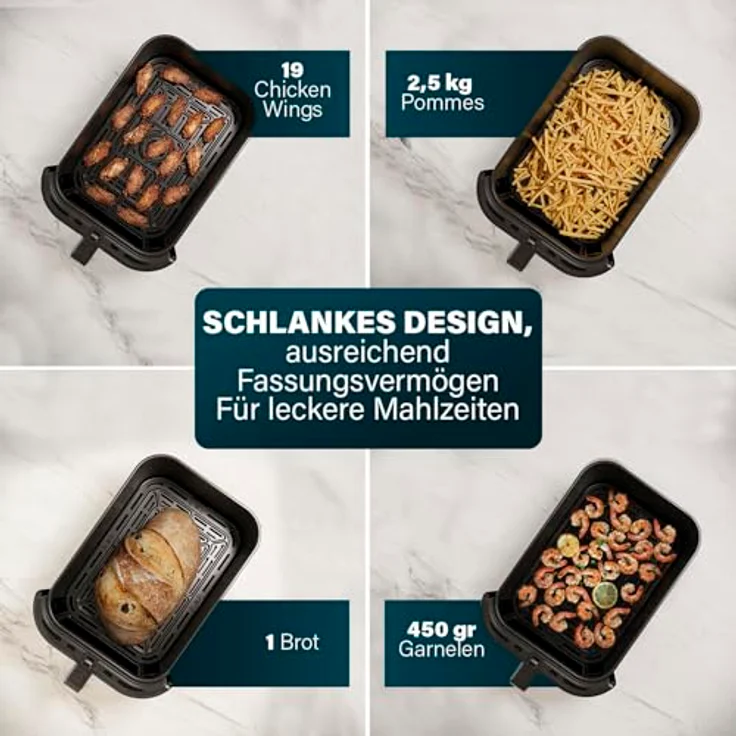 Princess SlimFry Airfryer 182257, 8L Heißluftfritteuse mit 2000W, 8 Programmen, Digitalem Touchscreen, Sichtfenster und Automatischer Abschaltung – Bild 5