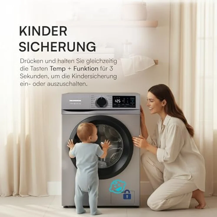 Heinner HWM-M914IVNSA, Schlanke Waschmaschine 9 kg, 1400 U/min, mit LED Display, Silber – Bild 9
