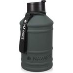 Navaris Trinkflasche 2,2l XXL Gym Bottle - robuste Edelstahl Sportflasche mit praktischer Schlaufe, grau
