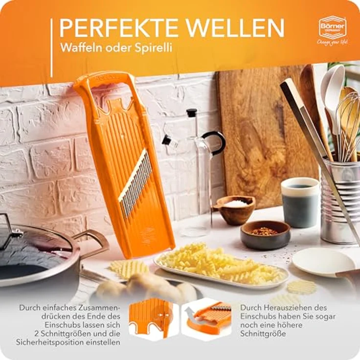 Börner Gemüseschneider Welle-Waffel PowerLine, Gemüsehobel mit integrierter Kindersicherung und 3 Schnittstärken, BPA-frei – Bild 6