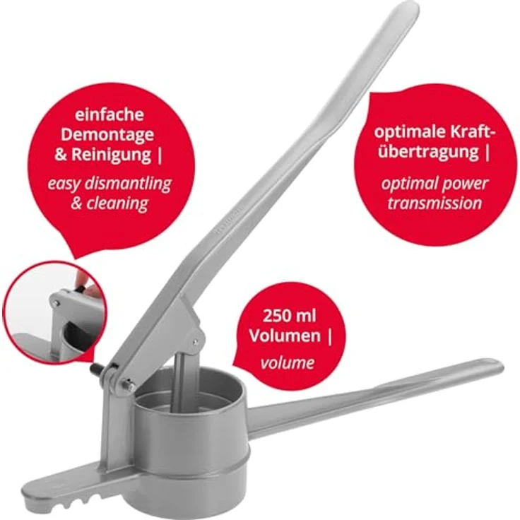 Westmark Spätzle--Kartoffelpresse, Mit Spezial-Lochung für Spätzle wie Handgemacht, Aluminiumdruckguss, Länge: 41 cm, Spätzlechef, Silber, 61202260 – Bild 4