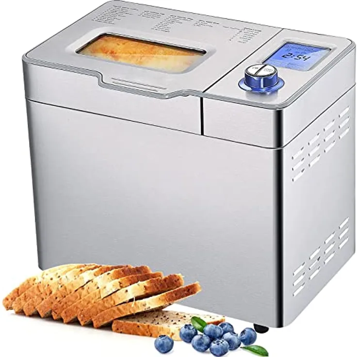 COOCHEER Brotbackautomat mit einer Kapazität von bis zu 900 g, intelligente und automatische Programme, 3 Brotgrößen, 550 W, 36 x 22 x 30 cm, silberfarben