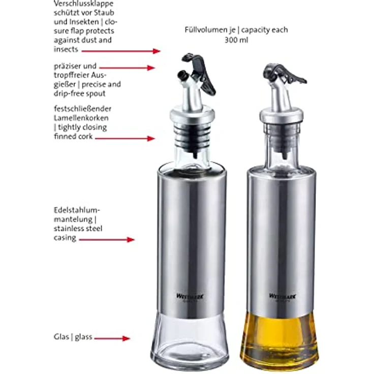 WESTMARK Ölspender Essig- und Ölspender, 2tlg., Einhandbedienung, transparent/silber/schwarz – Bild 5