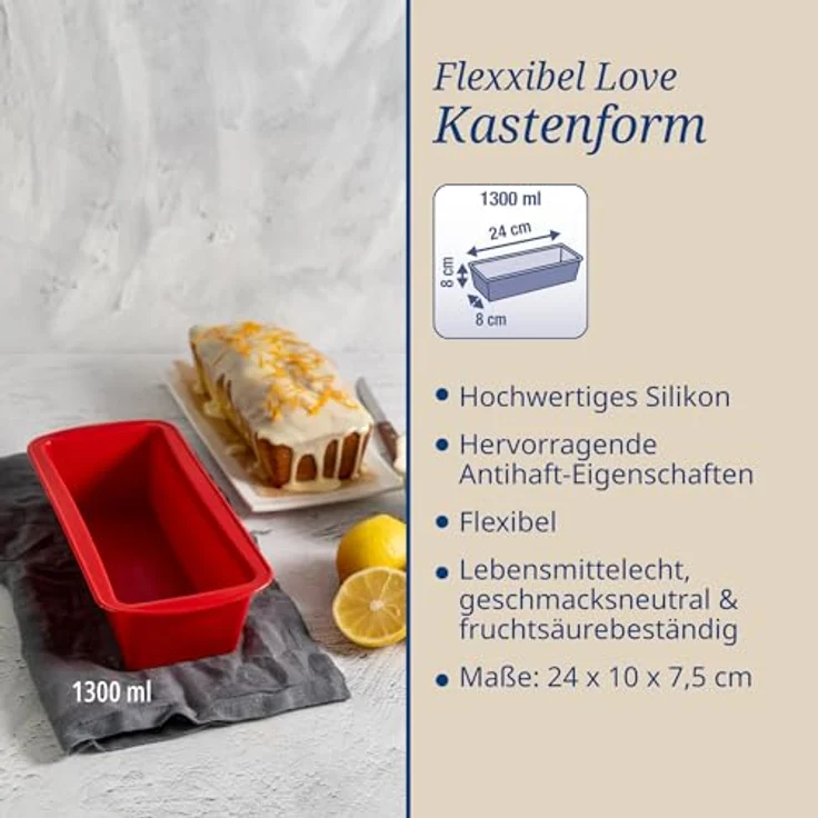 Dr. Oetker Kastenform 24 cm Flexxibel, Königskuchenform aus Silikon, Brotbackform für eindrucksvolle Kreationen, hochwertige Silikon-Kuchenform, Menge: 1 Stück – Bild 3