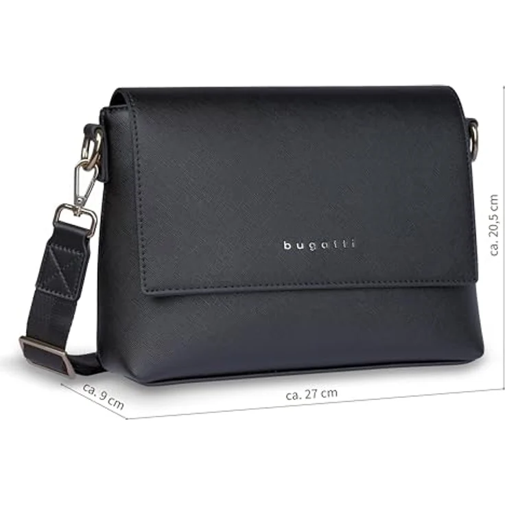 Bugatti ELLA Schultertasche, Umhängetasche aus Saffiano-Art Kunstleder mit verstellbarem Schultergurt, rot akzentuiert, 27 x 9 x 20,5 cm – Bild 2