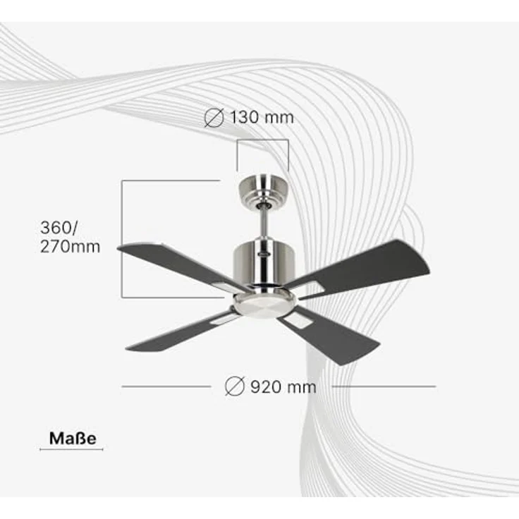 CASAFAN Eco Neo III, Energiespar Deckenventilator mit Fernbedienung und WiFi, 92 cm, Chrom gebürstet, Wendeflügel weiß - lichtgrau, 6 Geschwindigkeiten, Smart Home kompatibel – Bild 3