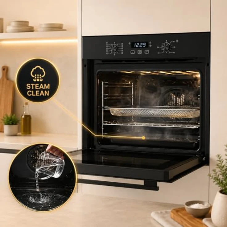 KB ELEMENTS Gas Herdset, 60cm Einbaubackofen mit 5-flammigem Gaskochfeld, Timer, Kindersicherung, Grill, Air Fry Funktion und STEAM CLEAN – Bild 4