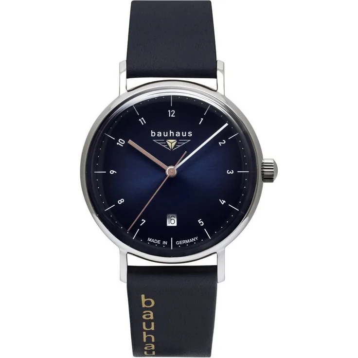 bauhaus Quarzuhr Damenuhr 2141-3 Blau Lederband Blau 36 mm, Schweizer Quarz-Uhrwerk, blaues Zifferblatt, wasserdicht bis 5 bar