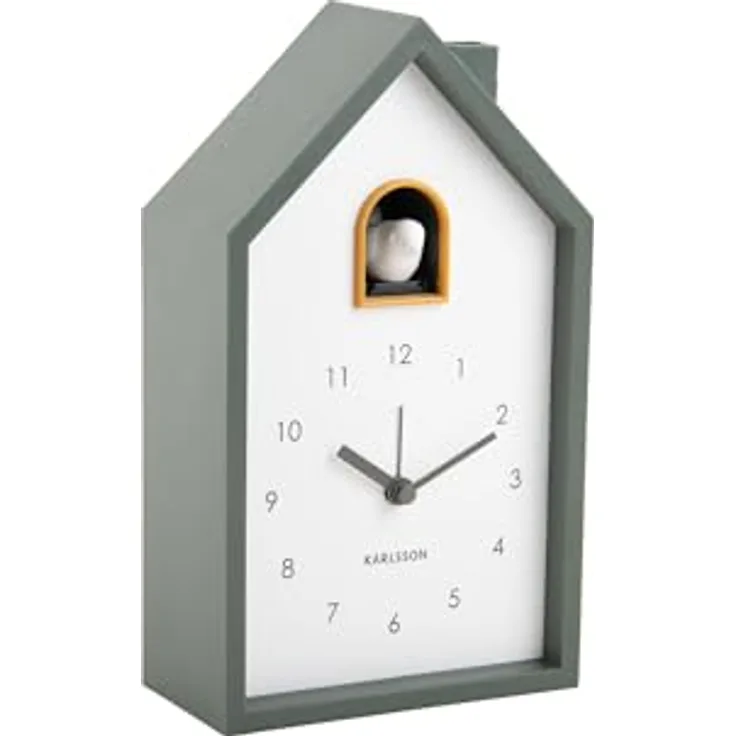 Karlsson Modern Cuckoo Wecker, grüner analoge Wecker für Schlafzimmer, kompakte Größe, 12x6x20cm