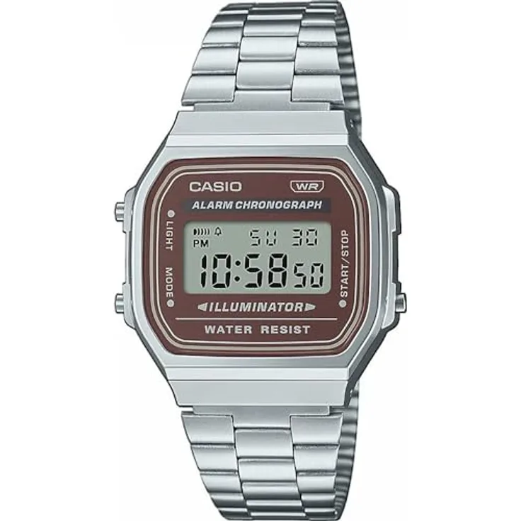 CASIO A168WA-5AYES Unisex-Erwachsene Quarzuhr mit Edelstahlarmband, silber, Armband