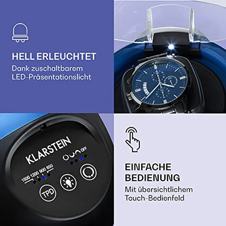 St. Gallen ll Premium Uhrenbeweger 4 Geschwindigkeiten 3 Rotationsmodi Blau – Bild 5