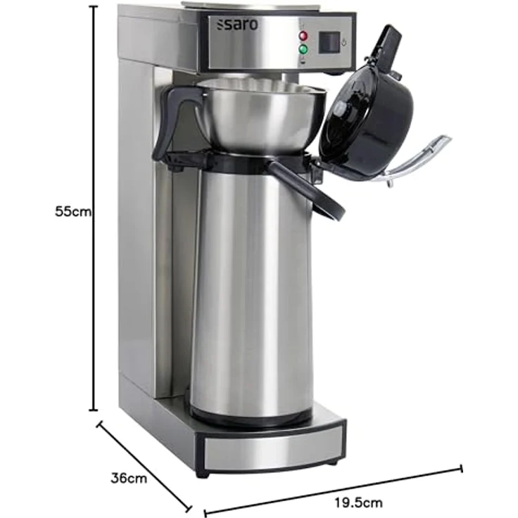 Saro Thermo Kaffeemaschine mit Korbfilter und Thermoskanne Industriekaffeemaschine mit Pumpkanne (2,2 Liter, ca. 10 Tassen Kaffee, Brüh- & Warmhaltefunktion), silber – Bild 5