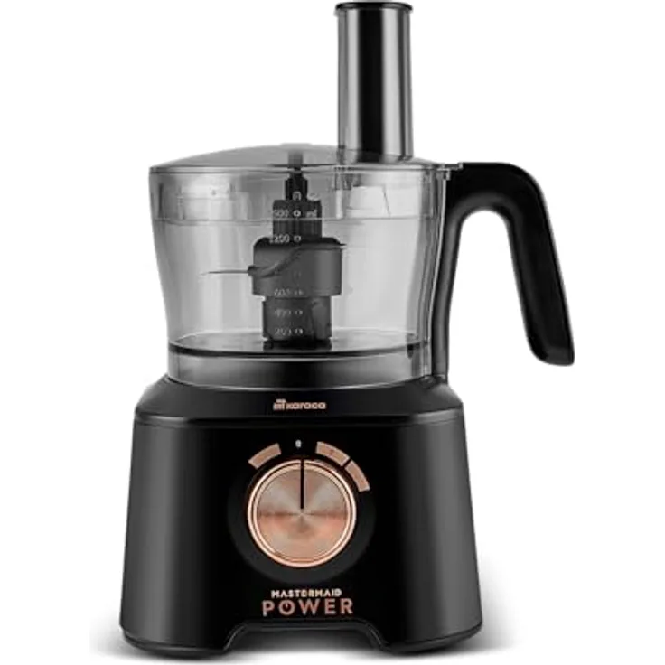 Karaca Mastermaid Power Max, 11 in 1 Küchenroboter mit 2500 W, Schwarz Matt, Zerkleinerer und Standmixer