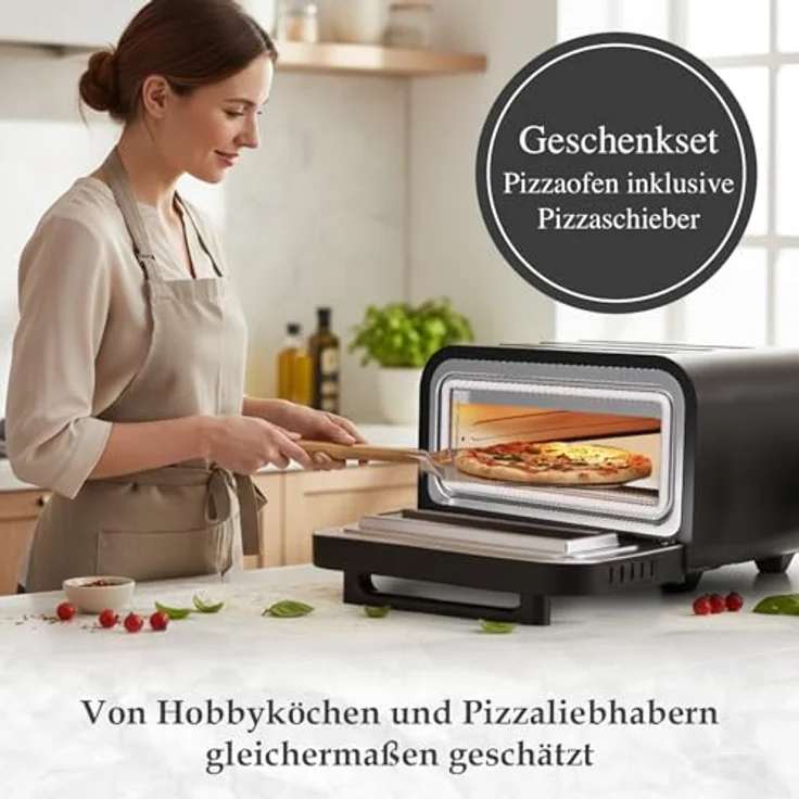 BOLKANI Elektrischer Pizzaofen mit Pizzastein und Pizzaschieber, 450°C, 1700W, Timer und Innenbeleuchtung, für knusprige Steinofen-Pizza in 2 Minuten – Bild 3