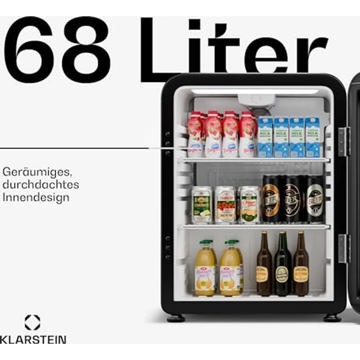 Klarstein Audrey Evo Getränkekühlschrank, 68 Liter, energieeffizient, Glastür, retro Schwarz, 67 cm hoch – Bild 3