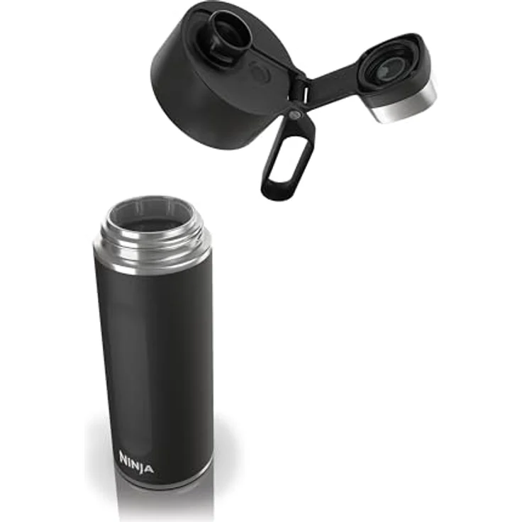 Ninja Thirsti Wasserflasche/Thermobecher to go, 700ml, dreifach isoliert, auslaufsicherer Deckel, für kohlensäurehaltige, heiße & kalte Getränke, Edelstahlflasche, Schwarz – Bild 2