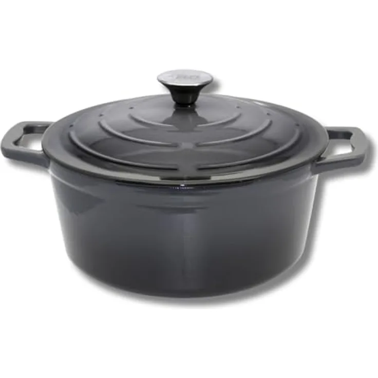 Elo 3362626 Schmortopf aus emailliertem Gusseisen, ofenfest, grau, 26 cm, 4,5 l, für alle Herdarten inkl. Induktion, mit innovativer Rillenstruktur im Deckel