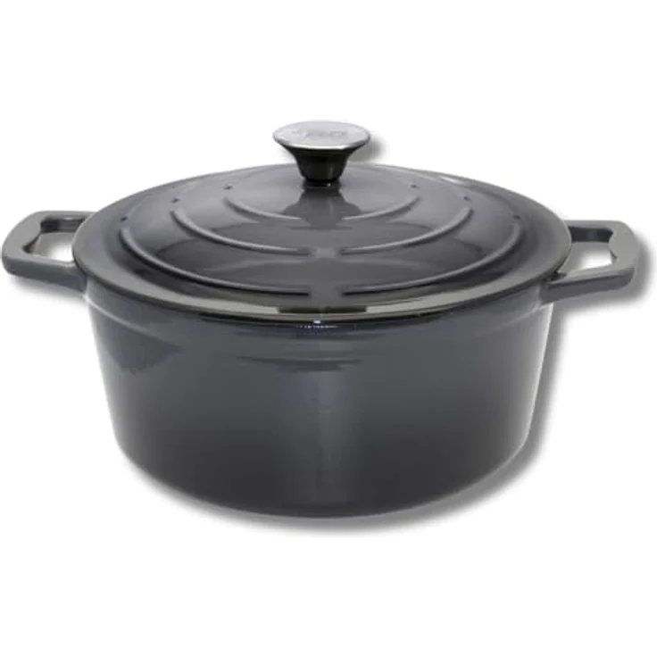 Elo 3362626 Schmortopf aus emailliertem Gusseisen, ofenfest, grau, 26 cm, 4,5 l, für alle Herdarten inkl. Induktion, mit innovativer Rillenstruktur im Deckel – Bild 1