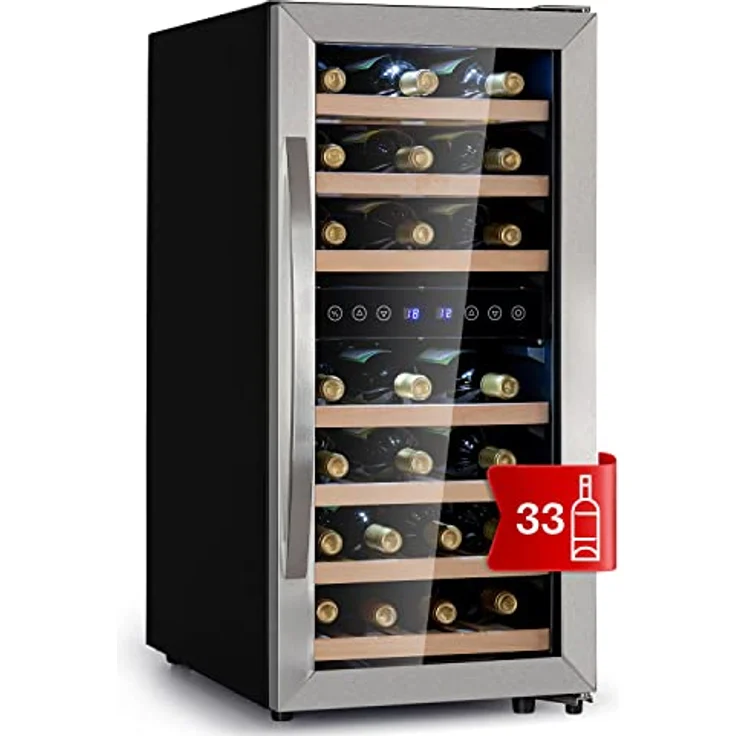 Klarstein Vinamour 33 Duo Weinkühlschrank, freistehend, silber, 33 Flaschen, 2 Temperaturzonen, 5-18°C, Touch, Energieklasse F – Bild 2