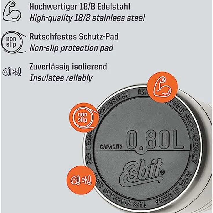 Esbit Thermobehälter Majoris, 800 ml Edelstahl, auslaufsicher, Vakuumisoliert für warme und kalte Speisen – Bild 2