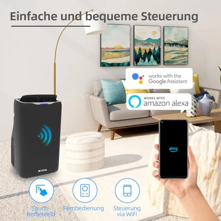 BE COOL 4in1 Klimagerät BC14KL2402FW, 14.000 BTU, Heizfunktion, WiFi-Steuerung, Fernbedienung, bis 125 m³, schwarz – Bild 3