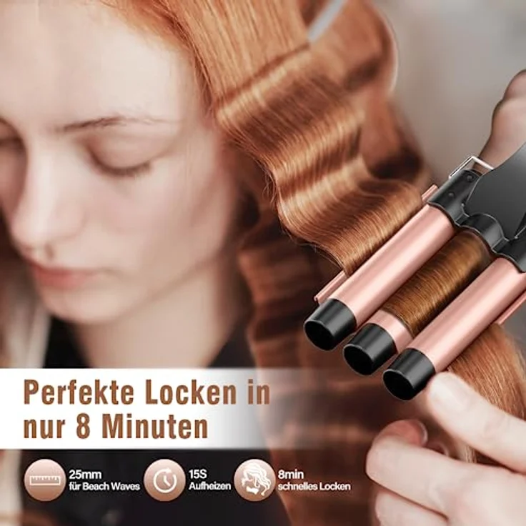 Lockenstäbe 3 Fässer für Große-BESTOPE PRO Lockenstab set 5 in 1 Locken mit einstellbarer Temperatur Keramik Lockenwickler mit Verschiedenen Aufsätzen Schnelle Heizung, Handschuh, 2 Clips – Bild 2