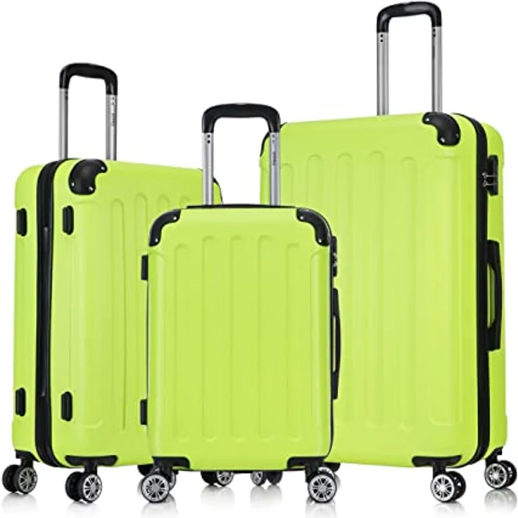 Flexot® F-2045 Koffer, Hartschale, 3tlg. Set (Neon-Gelb) Zwillingsrollen Bordcase Suitcase Reisekoffer