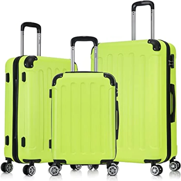 Flexot® F-2045 Koffer, Hartschale, 3tlg. Set (Neon-Gelb) Zwillingsrollen Bordcase Suitcase Reisekoffer – Bild 1