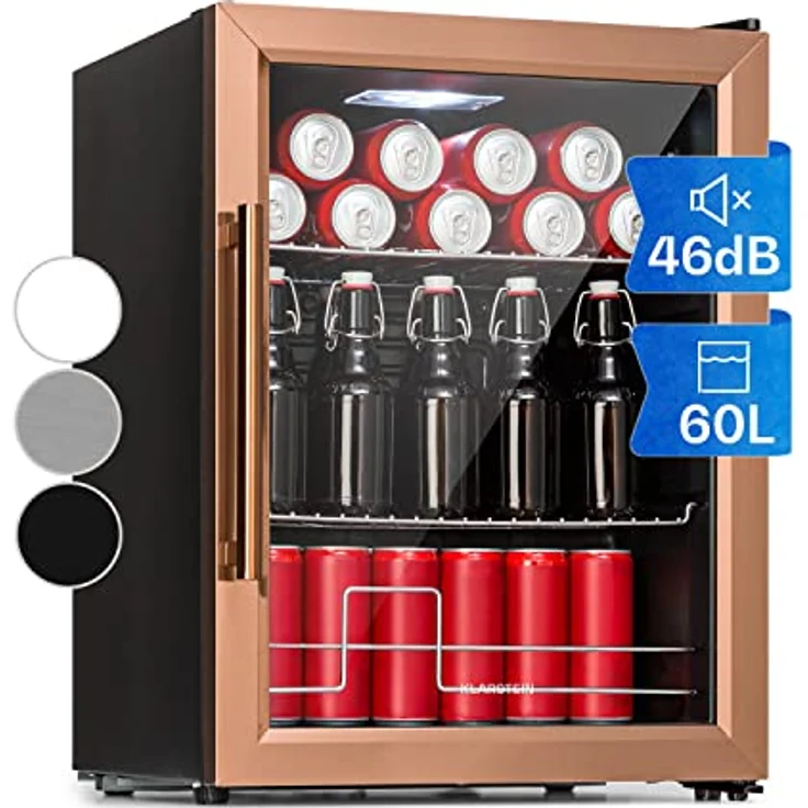 Klarstein Mini Kühlschrank 60L, Getränkekühlschrank mit Glastür & LED, leise, wetterfest, 3-10°C, 2 Ablagen, Edelstahl – Bild 1