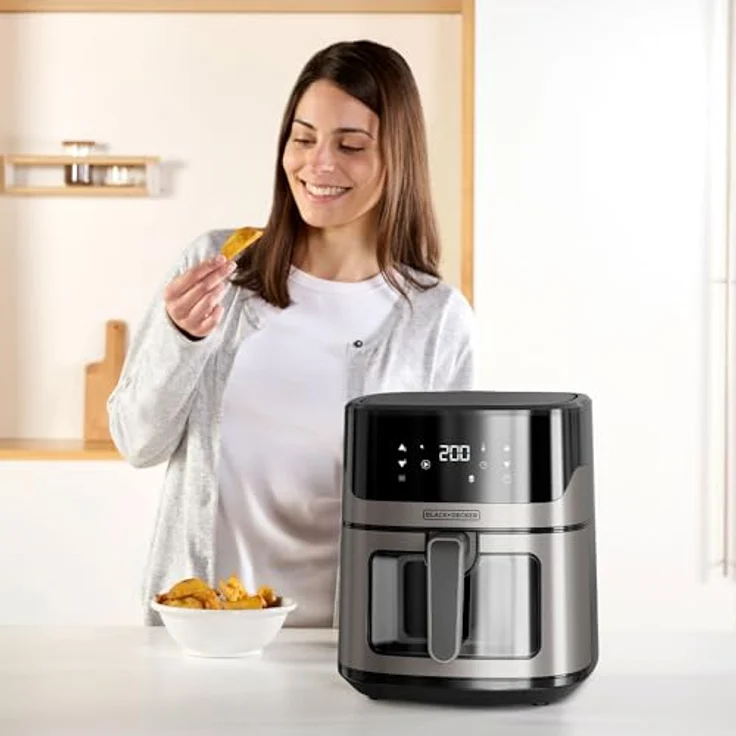 BLACK+DECKER BXAF6500E - 1600W Heißluftfritteuse, 6,5L, bis zu 1300g Pommes, transparentes Fenster im Korb, Temperatur von 80 bis 220ºC, 8 Programme – Bild 5