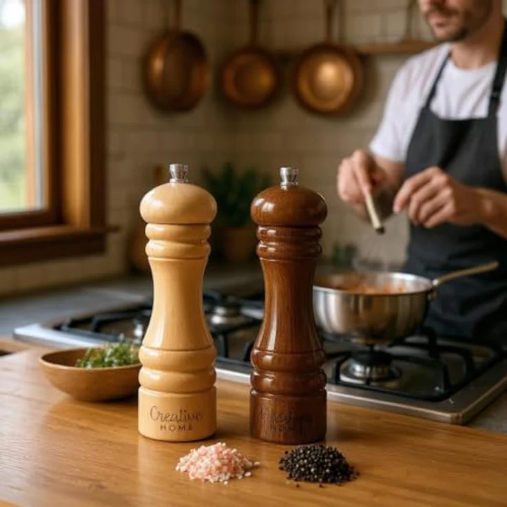 Creative Home Salz-/Pfeffermühle Set, 2 große Holz Mühlen mit manuellem Quetschmechanismus, imprägniert mit ungiftigem Lack – Bild 8