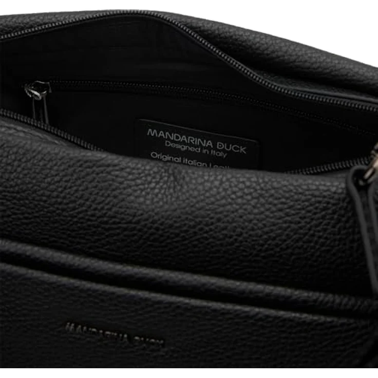 Mandarina Duck Mellow Leather Crossover, Handtasche aus italienischem Leder, quadratisches Design, verstellbarer Riemen, Reißverschluss, Schwarz – Bild 3