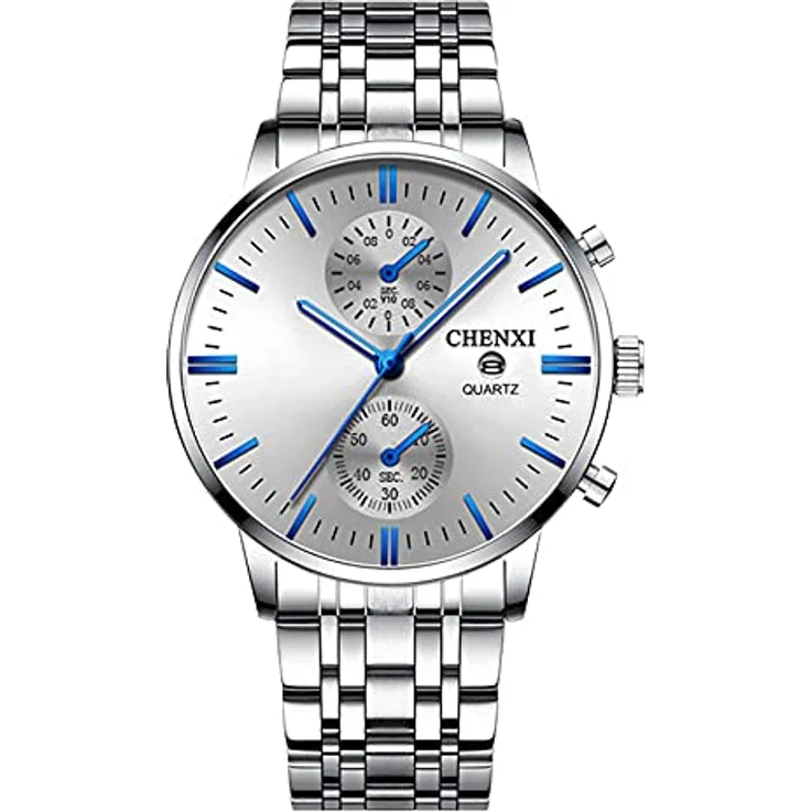 JewelryWe Edelstahl Quarz Analog Herrenuhr, Business Mode Kleid Uhr mit Kalender, Blau Silber – Bild 1