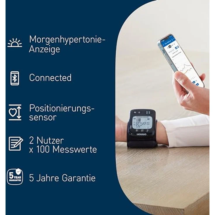 Omron RS7 Intelli IT Handgelenk-Blutdruckmessgerät, mit Positionierungssensor und Bluetooth-Funktion für zu Hause und unterwegs – Bild 5