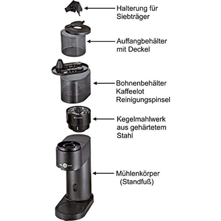 Zassenhaus EXPERT Elektrische Kaffeemühle mit Kegelmahlwerk aus gehärtetem Stahl | schwarz | Mahlgrad in 10 Stufen | Aromaschutzdeckel und Auffangbehälter | geräuscharme Kaffeemühle elektrisch – Bild 4