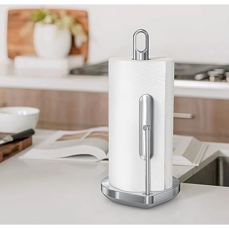 simplehuman Küchenrollenhalter Spannarm, gebürsteter Edelstahl, stabiler Fuß für einehandbedienung – Bild 3