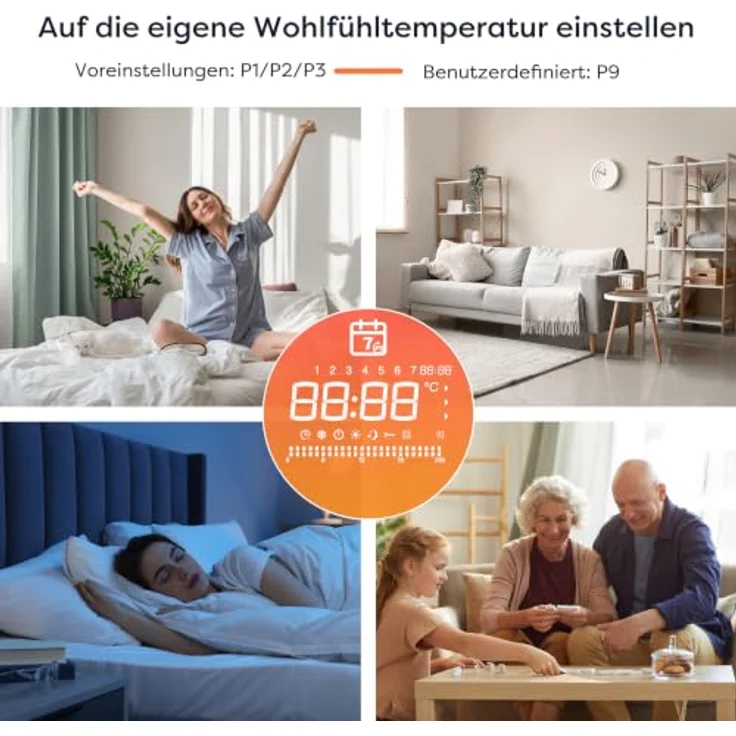 CIARRA CBHT10E, Elektrischer Keramik Heizkörper 1000 W mit PID-Thermostat für 10-15 m², IP24 spritzwassergeschützt – Bild 7