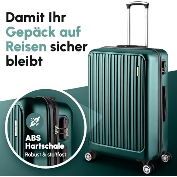 Easy Move ABS Hartschalenkoffer 74cm, Ergonomischer Trolley mit 360° Rollen und Zahlen-Schloss, Dunkelgrün – Bild 2