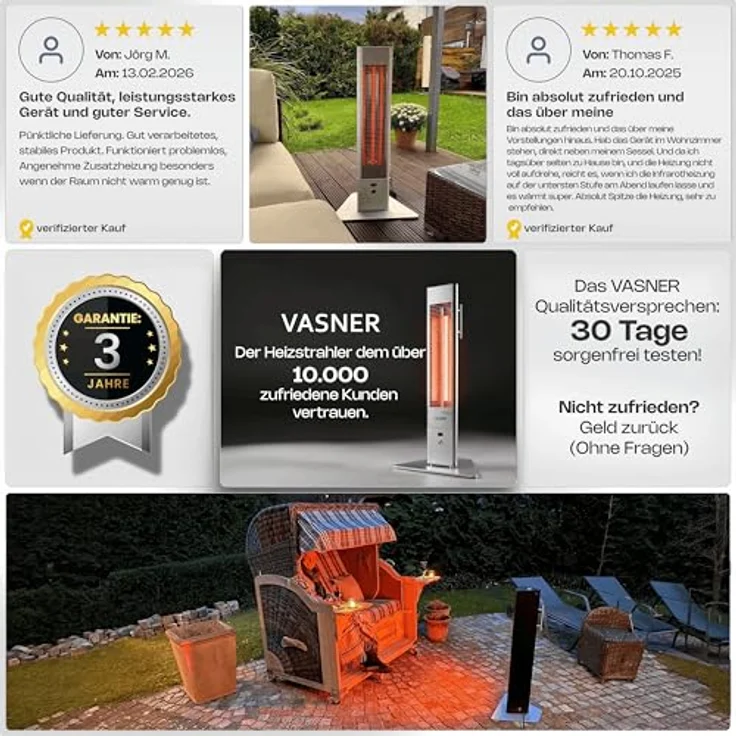 Vasner HeatTower Mini Mobiler Heizstrahler 1500 Silber, Heizstrahler – Bild 8