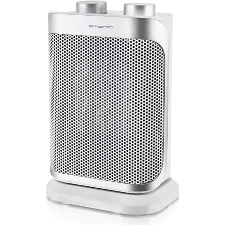 EMERIO FH-110691.4 Heizlüfter, 1500W, für Räume bis 15 m², mit PTC-Keramik-Heizelement, oszillierend, 2 Heizstufen, Einstellbarer Thermostat, Ventilatorfunktion, Kippschutz, silber