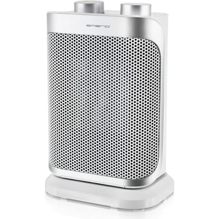 EMERIO FH-110691.4 Heizlüfter, 1500W, für Räume bis 15 m², mit PTC-Keramik-Heizelement, oszillierend, 2 Heizstufen, Einstellbarer Thermostat, Ventilatorfunktion, Kippschutz, silber – Bild 1