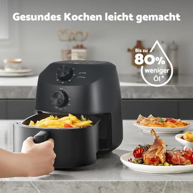 aeco Cube 2.0 Mini Airfryer – Kompakte Heißluftfritteuse, 2L, 5 Kochfunktionen, Timer, Antihaft, energieeffizient, BPA-frei – Bild 5
