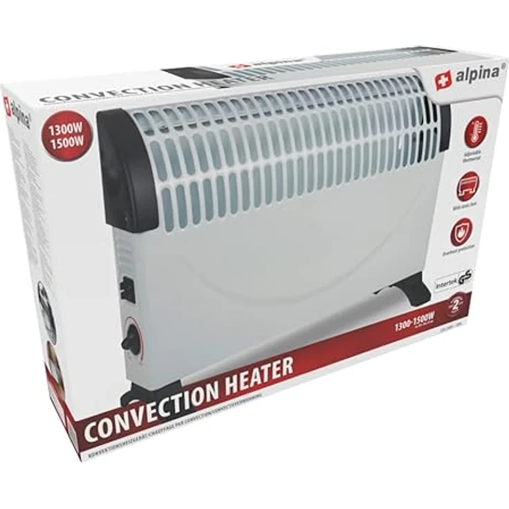 alpina Heizstrahler - Konvektorheizung 1500W mit einstellbarem Thermostat und Füßen - Weiß – Bild 2
