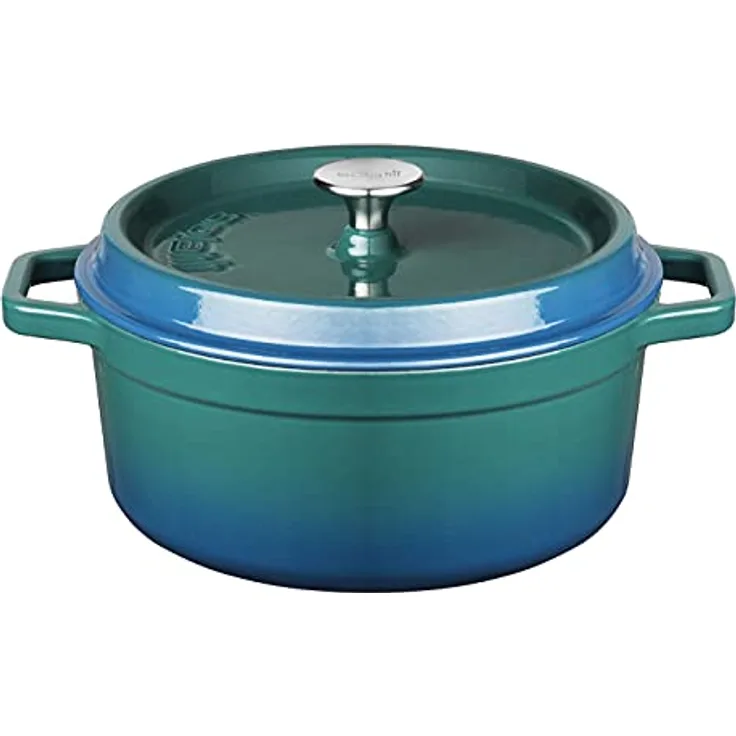 Sola Gusseisen Bräter/Cocotte mit Deckel, Rund 24 cm, 3.2 L, Emailliert, ideal für Schmorgerichte, 100 % PFOA-frei, Spülmaschinengeeignet, Blau