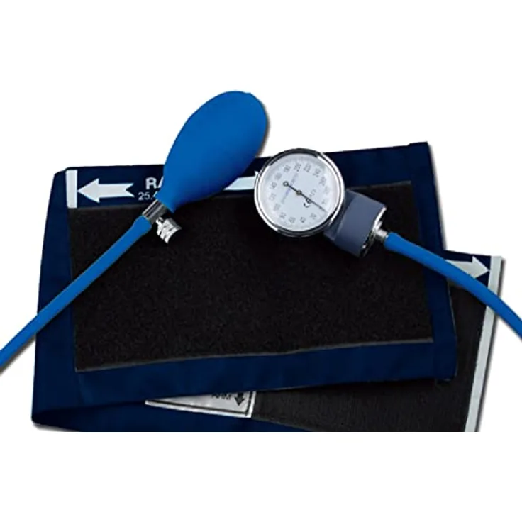 Gima - Herkömmliches YTON aneroides Blutdruckmessgerät, Klettverschlussmanschette aus Nylon, Blau, ohne Latex, Manuelle Verstellung, Gummball mit verchromtem Ventil