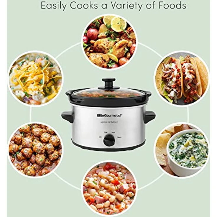 Elite Gourmet MST-275XS Elektrischer ovaler Schongarer, einstellbare Temperatur, Vorspeisen, Saucen, Eintöpfe und Dips, spülmaschinenfester Glasdeckel und Topf (2 Quart, Edelstahl) – Bild 4