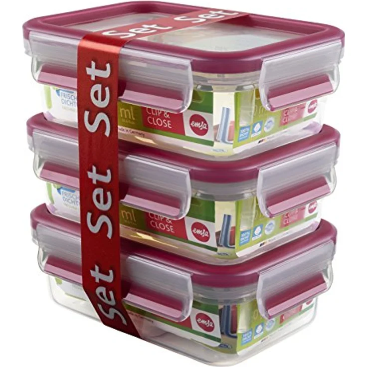 Emsa 515582 Food Clip & Close, Plastik, Transparent - Pink, 0,55 Liter, Set mit 3 Boxen – Bild 2