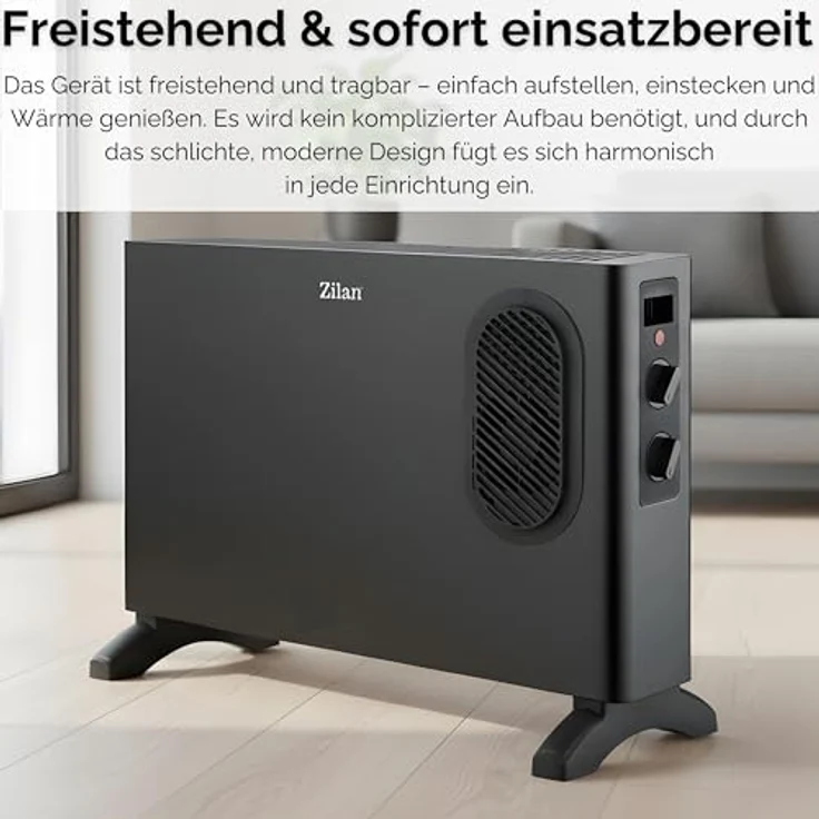 Zilan Elektro Konvektor 1250/2000 Watt, tragbare Elektroheizung mit 2 Heizstufen, Thermostat und Überhitzungsschutz, kompakt und flexibel einsetzbar – Bild 8